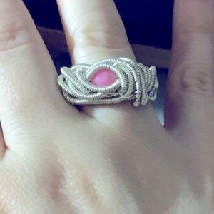 Pink Wire wrapped statement ring Sz 4